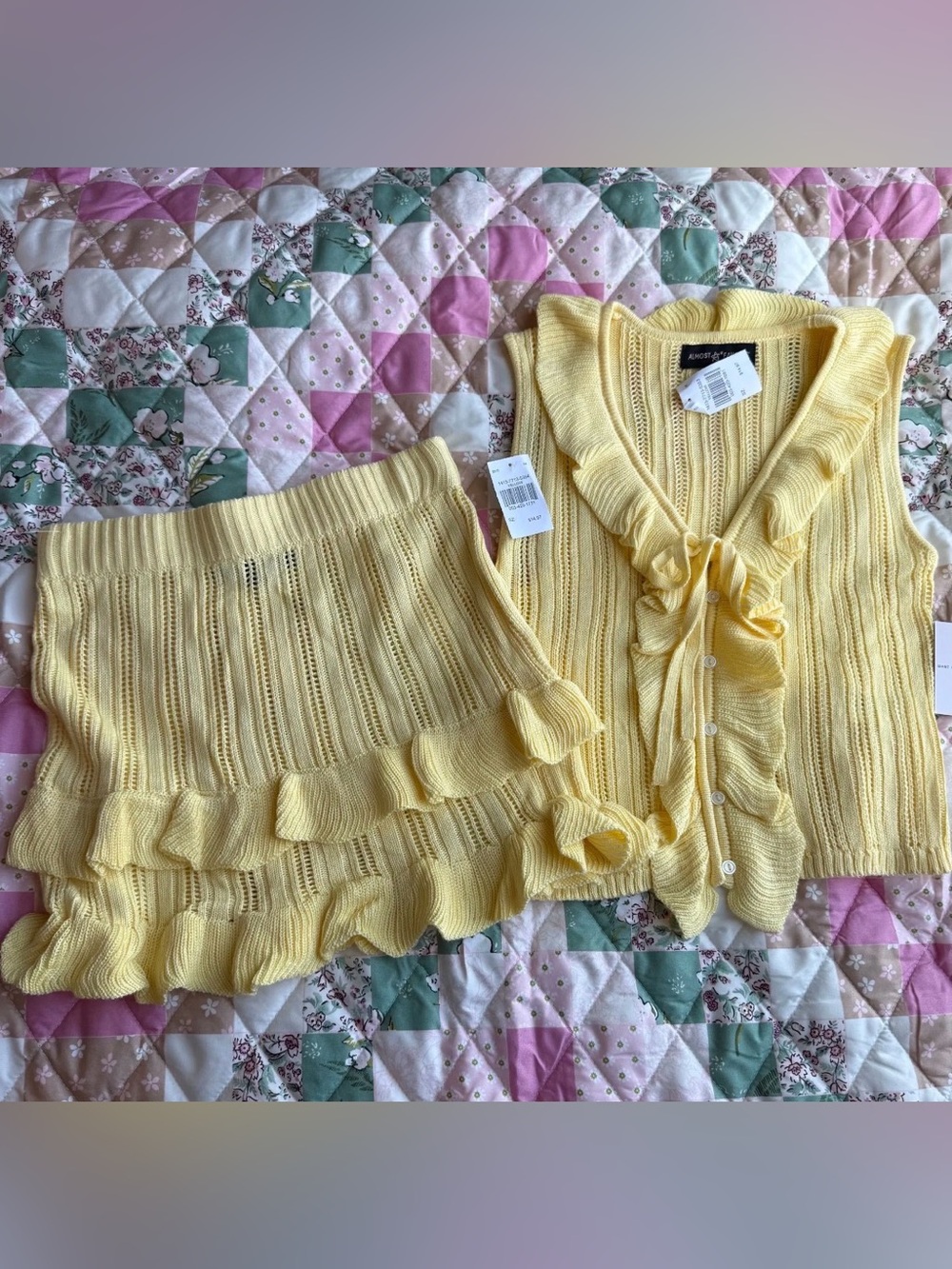 Almost Famous Yellow Knit Ruffle Skirt & Tank Set